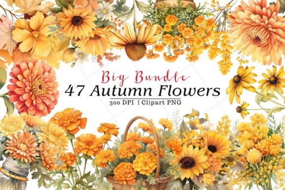 Download Autumn Flowers Bundle Watercolor Clipart - Bundle Collection