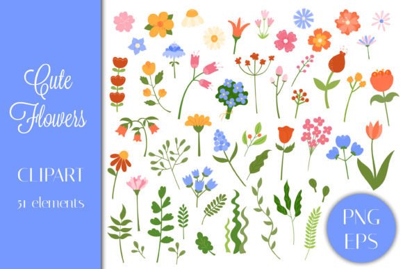 Download Cute Flowers PNG EPS Clipart Bundle - Bundle Collection