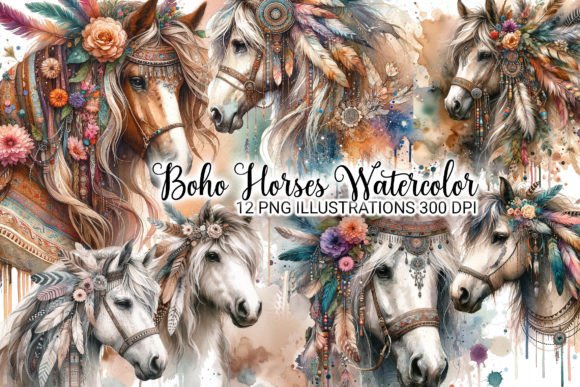 Download Boho Horses Watercolor 12 PNG Bundle - Bundle Collection