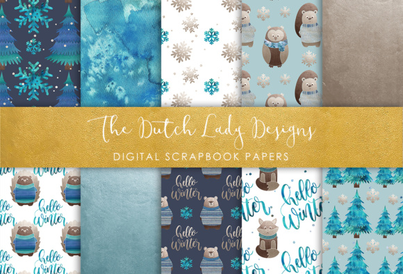 Download Digital Scrapbook Paper - Winter Forest Animal Friends - Premium Resources