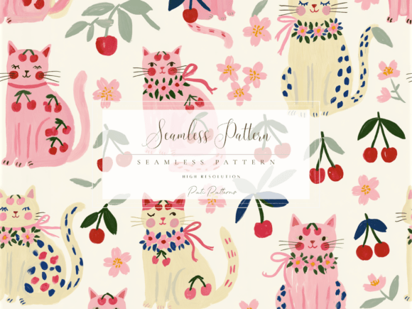 Download Cute Cherry Cat Seamless Pattern PNG for Kids - Seamless pattern png Collection