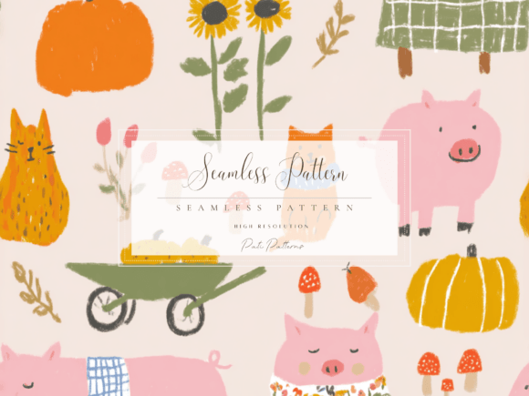Download Cute Farm Autumn Pig and Cat Seamless Pattern PNG - Seamless pattern png Collection