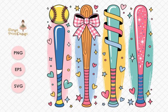 Download Colorful Baseball Bat Bundle Design PNG - Bundle Collection