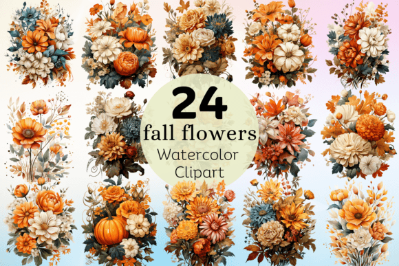 Download Fall Flowers Watercolor Clipart Bundle - Bundle Collection