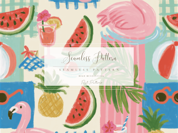 Download Watermelon Flamingo Poolside Seamless Pattern PNG - Seamless pattern png Collection