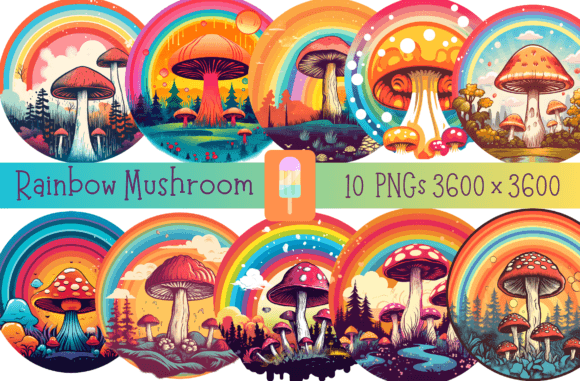 Download Retro Rainbow Mushroom Groovy Bundle - Bundle Collection