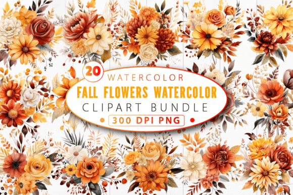 Download Fall Flowers Watercolor Clipart Bundle - Bundle Collection