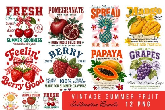 Download Vintage Summer Fruit Quotes PNG Bundle - Bundle Collection