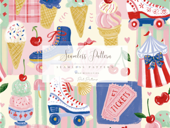 Download Ice Cream Roller Skate Seamless Pattern PNG - Seamless pattern png Collection